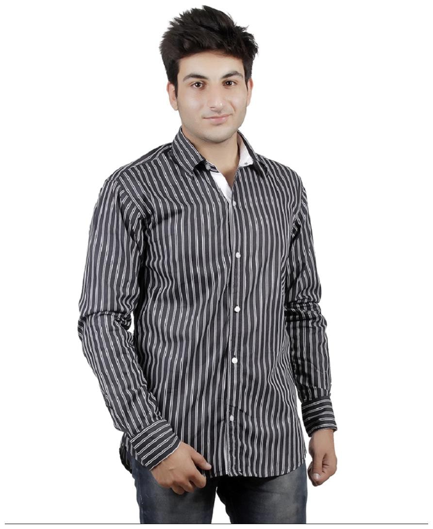 

Gasser Men Black Vertical Stripes Regular Fit Casual Shirt