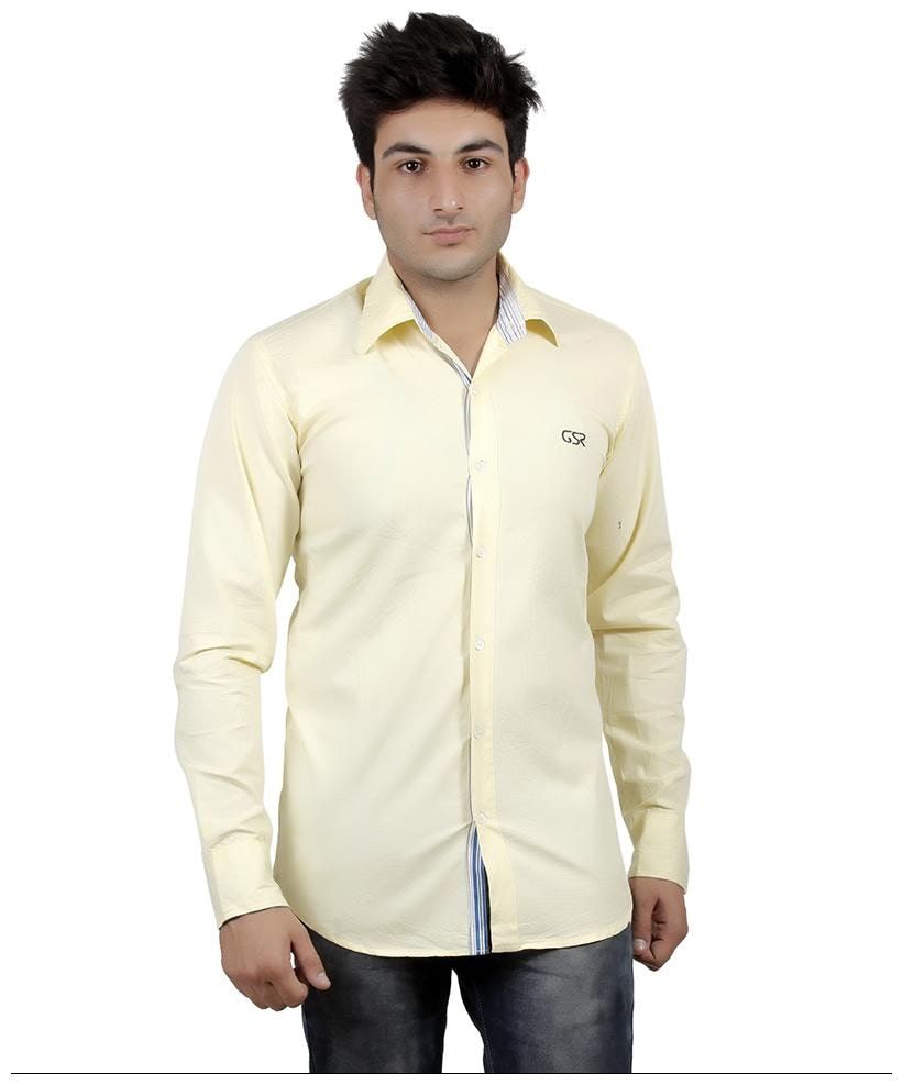 

Gasser solid Lemon yellow cotton shirt