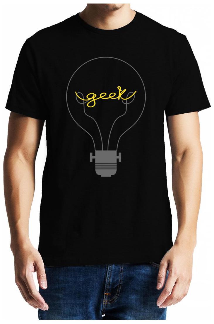 

GeekDawn Men Round Neck Graphic T-Shirt(Geek Bulb) Black
