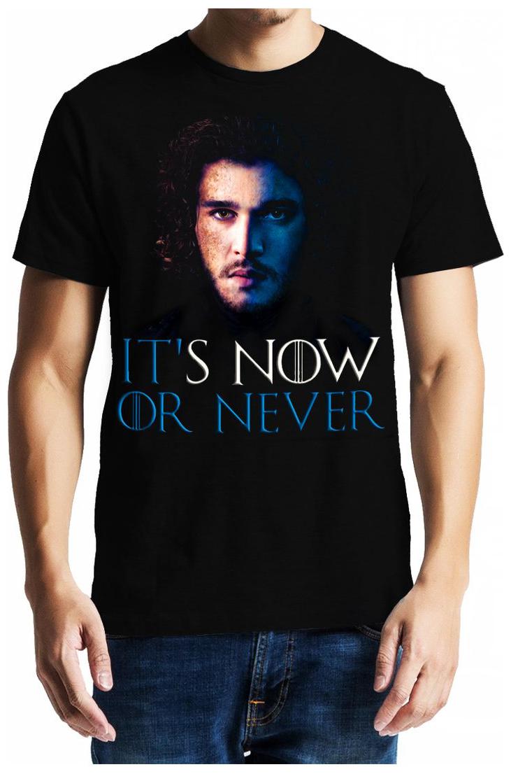 

GeekDawn Men Round Neck Graphic Game of Thrones T-Shirt(Now or Never) Black