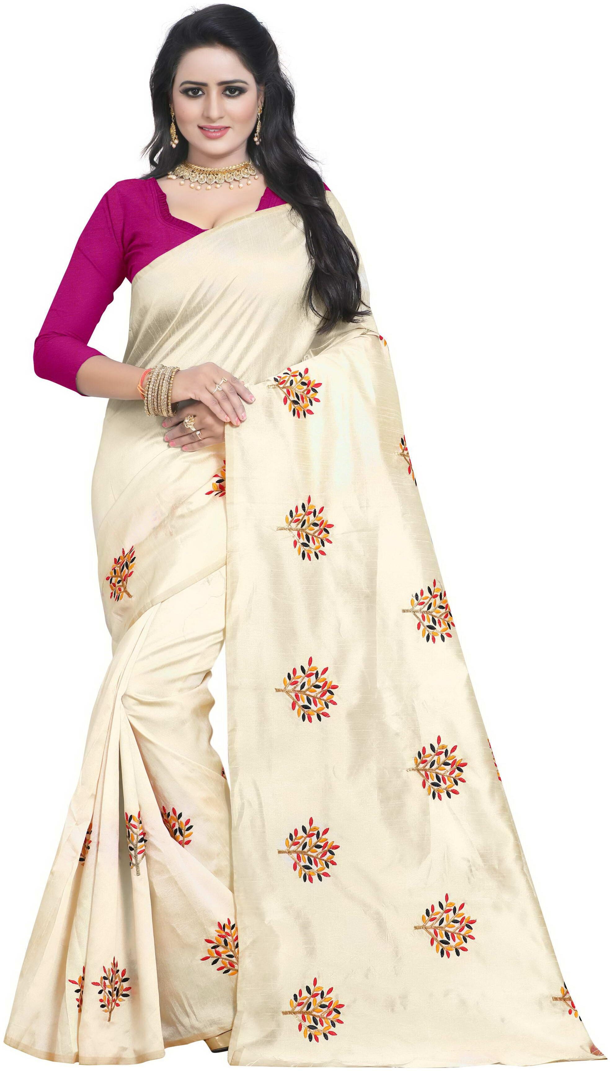 

Genius Creation Latest Design Cream Color Zarna Silk Embroderied Saree With Blouse Piece