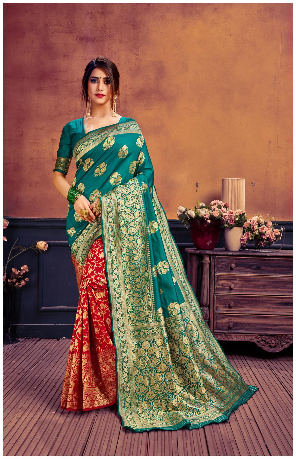 

GENIUS CREATION Women Polycotton Woven Green Designer Saree With Blouse
