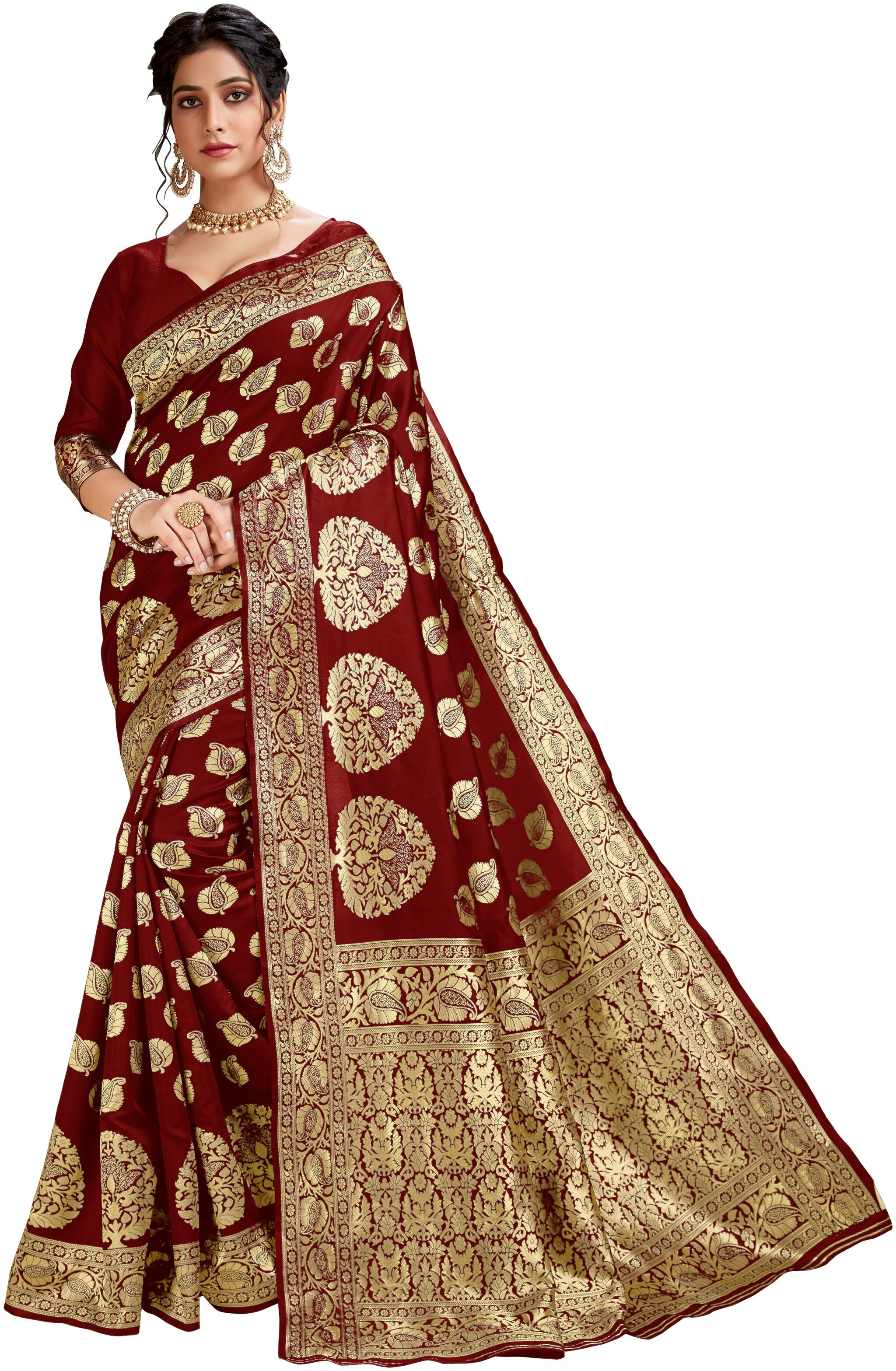 

Genius Creation Womens Latest Design Maroon Color Lichi Silk Saree With Blouse Piece
