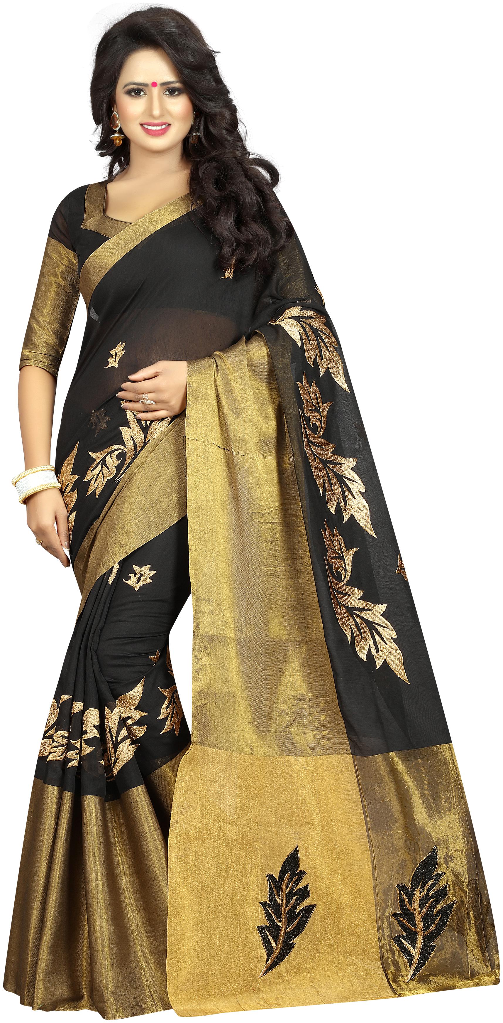 

Genius Creation Latest Design Black Colorr Cotton Silk Embroderied Saree With Blouse Piece