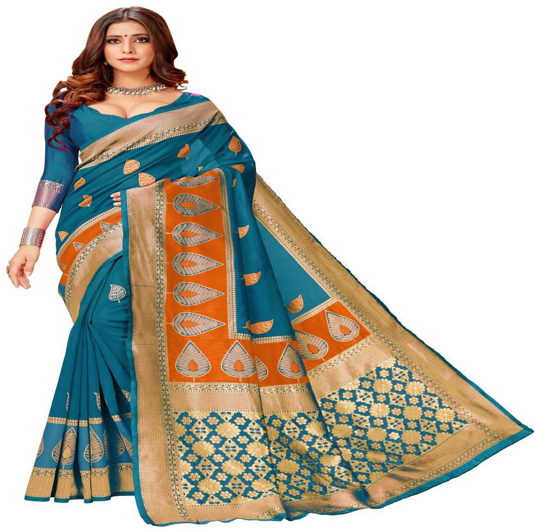

GENIUS CREATION Women Cotton Woven Saree Green