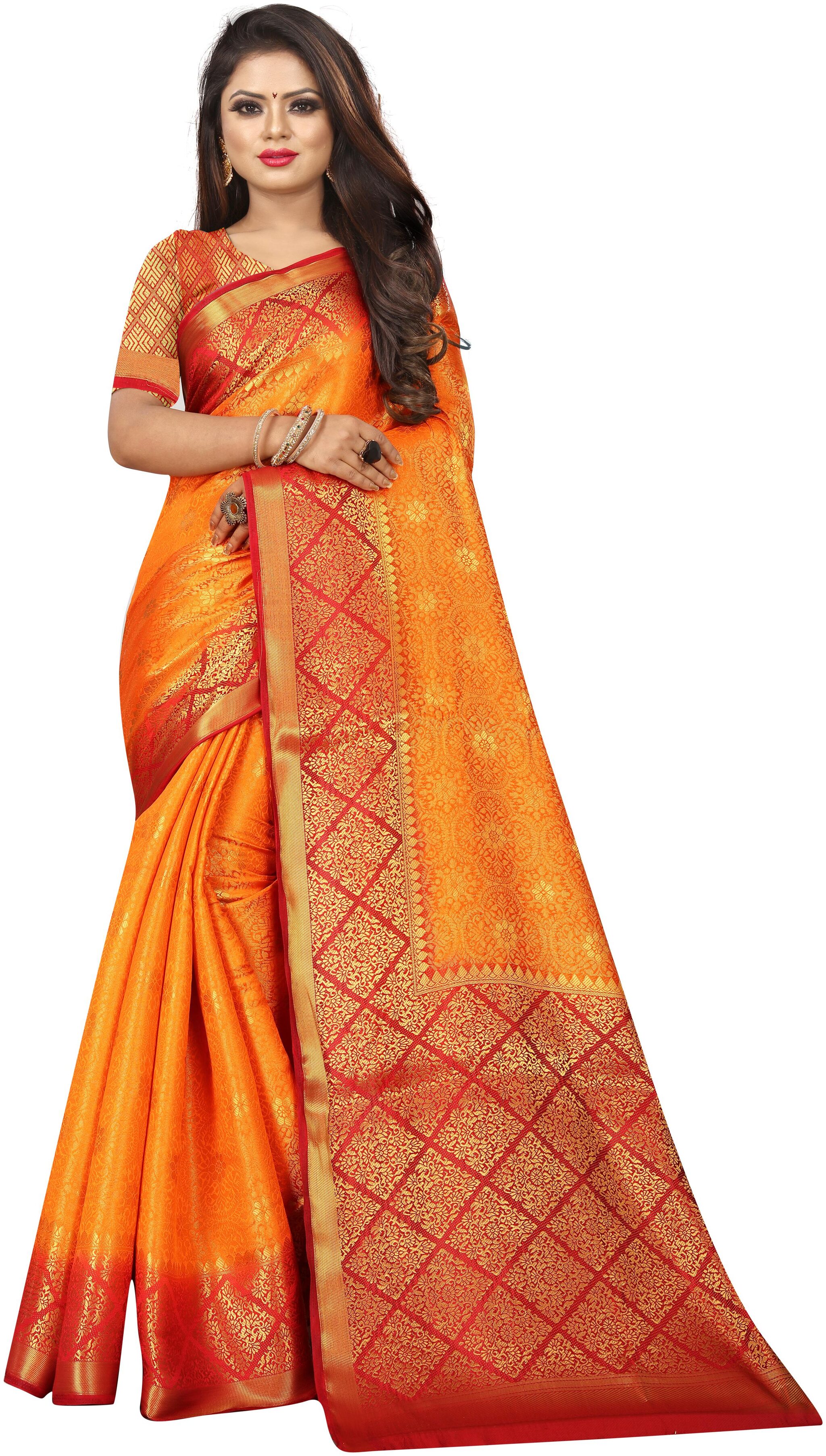 

GENIUS CREATION Women Silk Woven Orange Designer Saree With Blouse