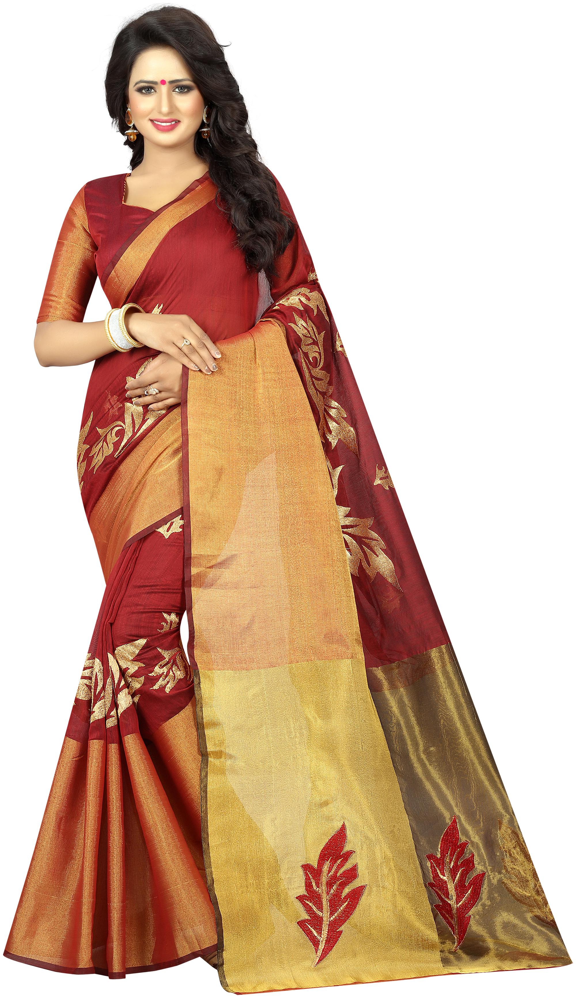 

Genius Creation Latest Design Maroon Colorr Cotton Silk Embroderied Saree With Blouse Piece