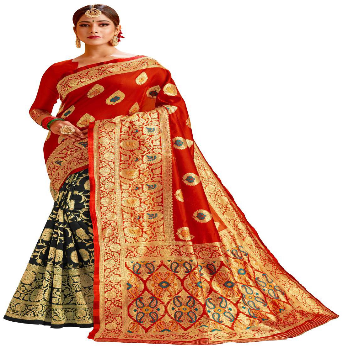 

GENIUS CREATION Women Cotton Woven Saree Red