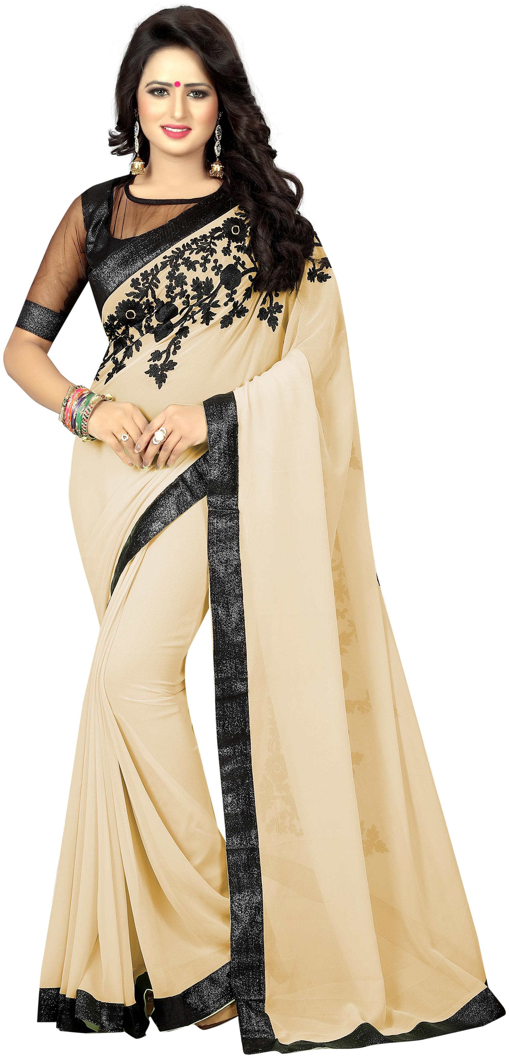 

Genius Creation Latest Design Chiku Color Georgette Embroderied Saree With Blouse Piece