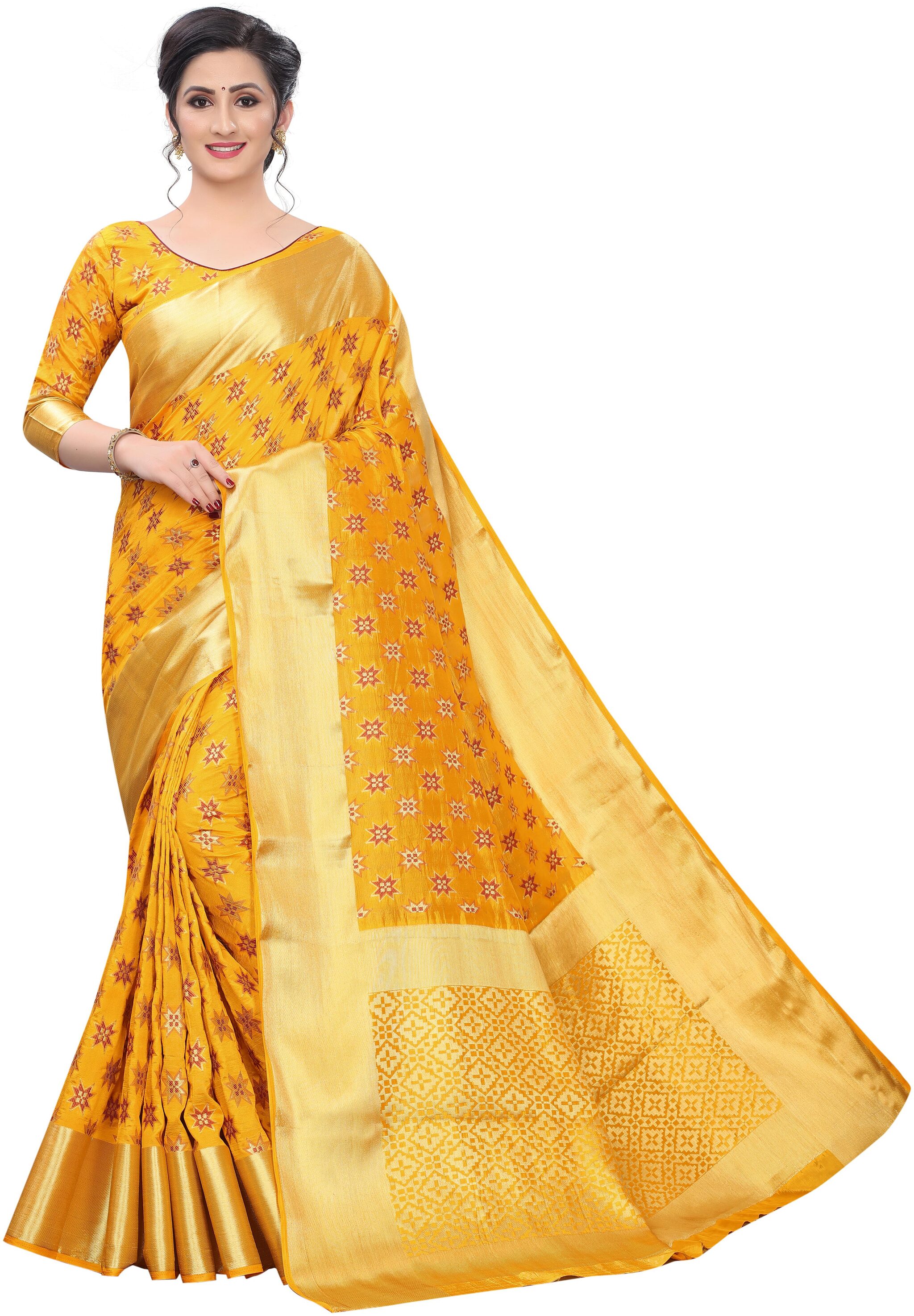 

GENIUS CREATION Women Silk Woven Yellow Designer Saree With Blouse