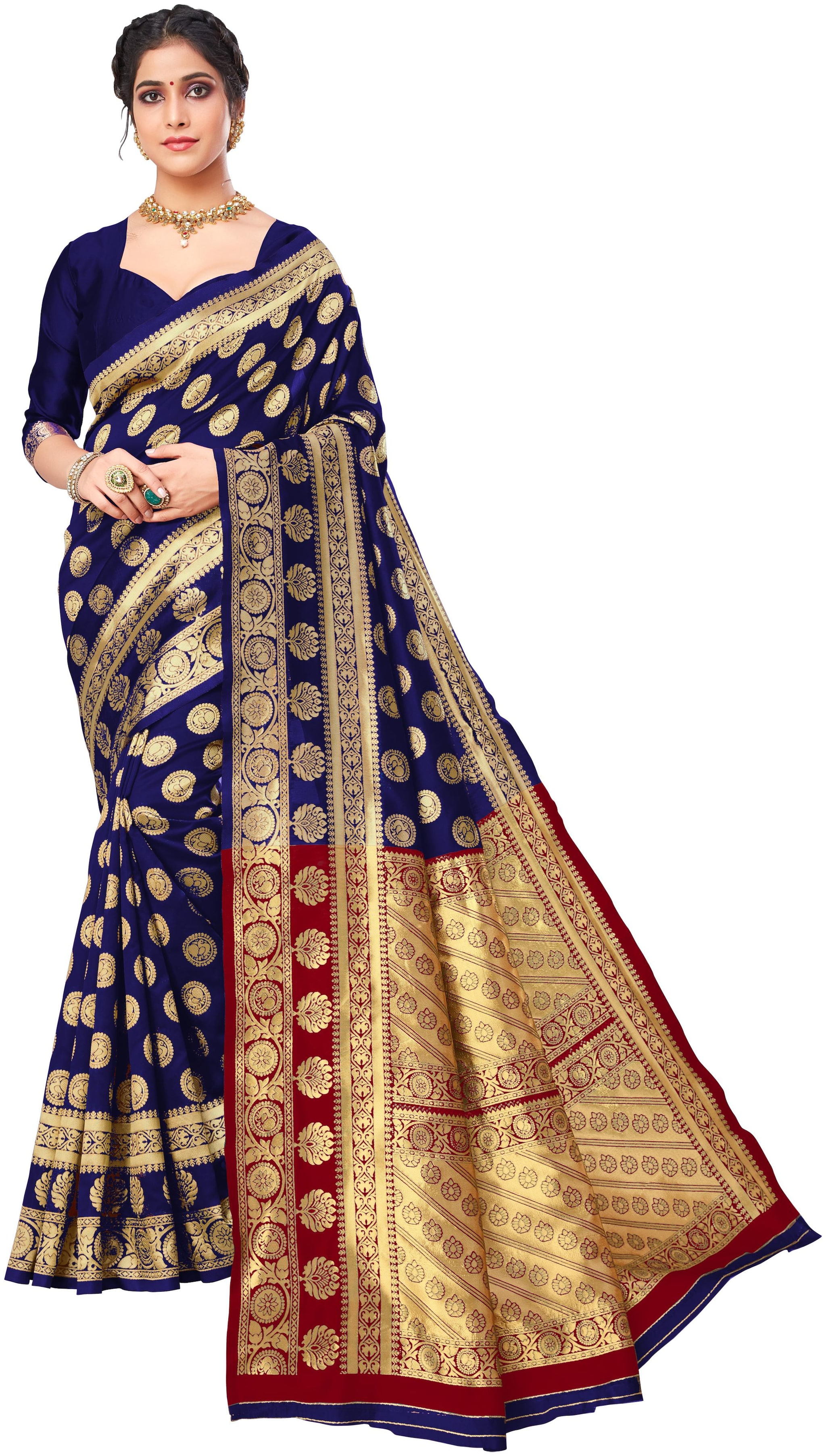 

Genius Creation Womens Latest Design Blue Color Lichi Silk Saree With Blouse Piece