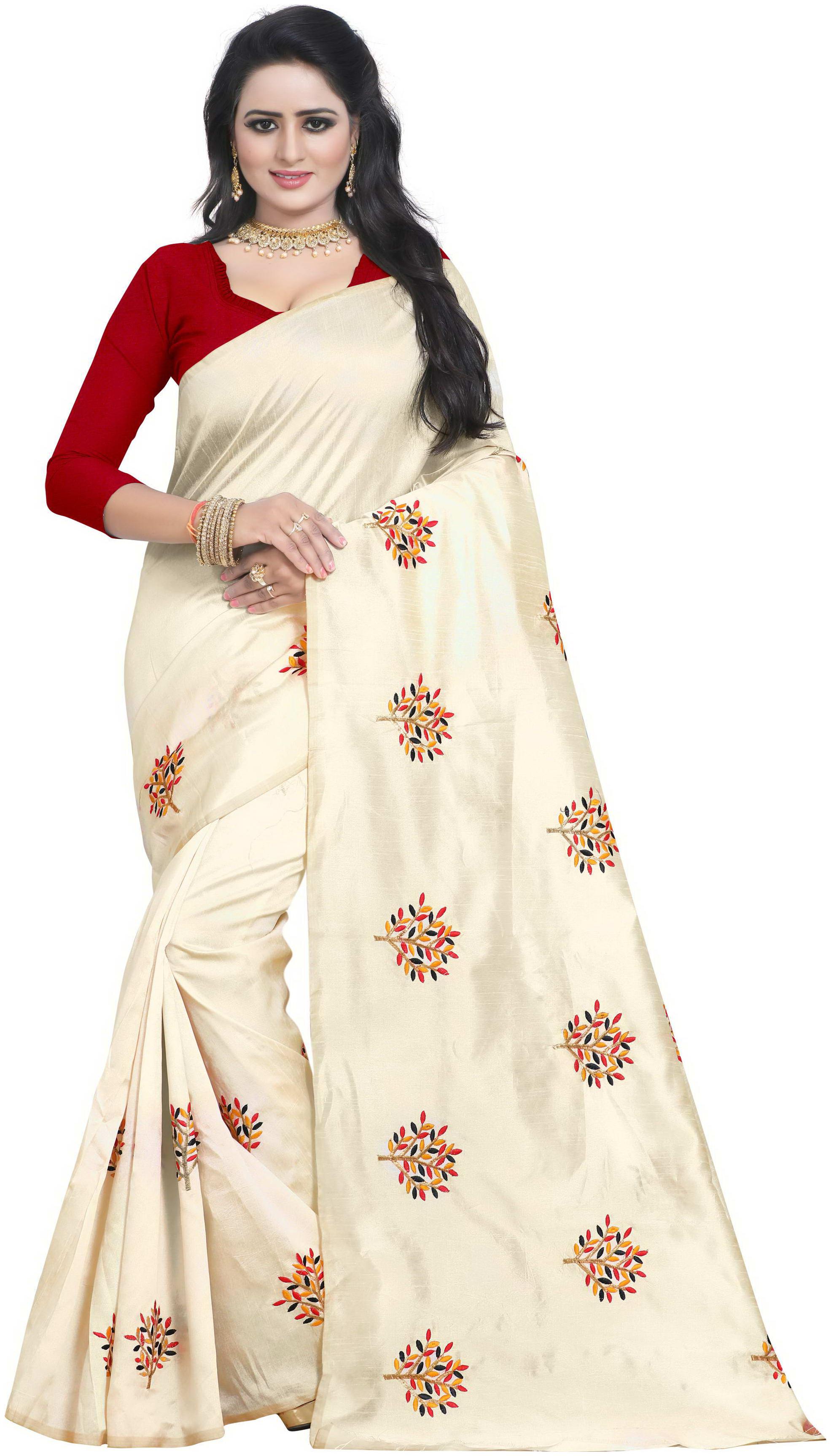 

Genius Creation Latest Design Cream Color Zarna Silk Embroderied Saree With Blouse Piece