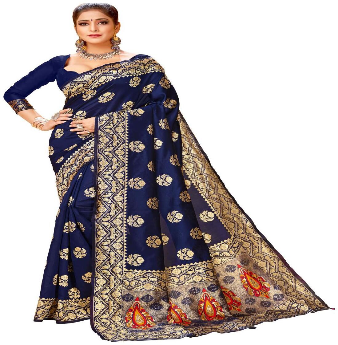 

GENIUS CREATION Women Cotton Woven Saree Blue