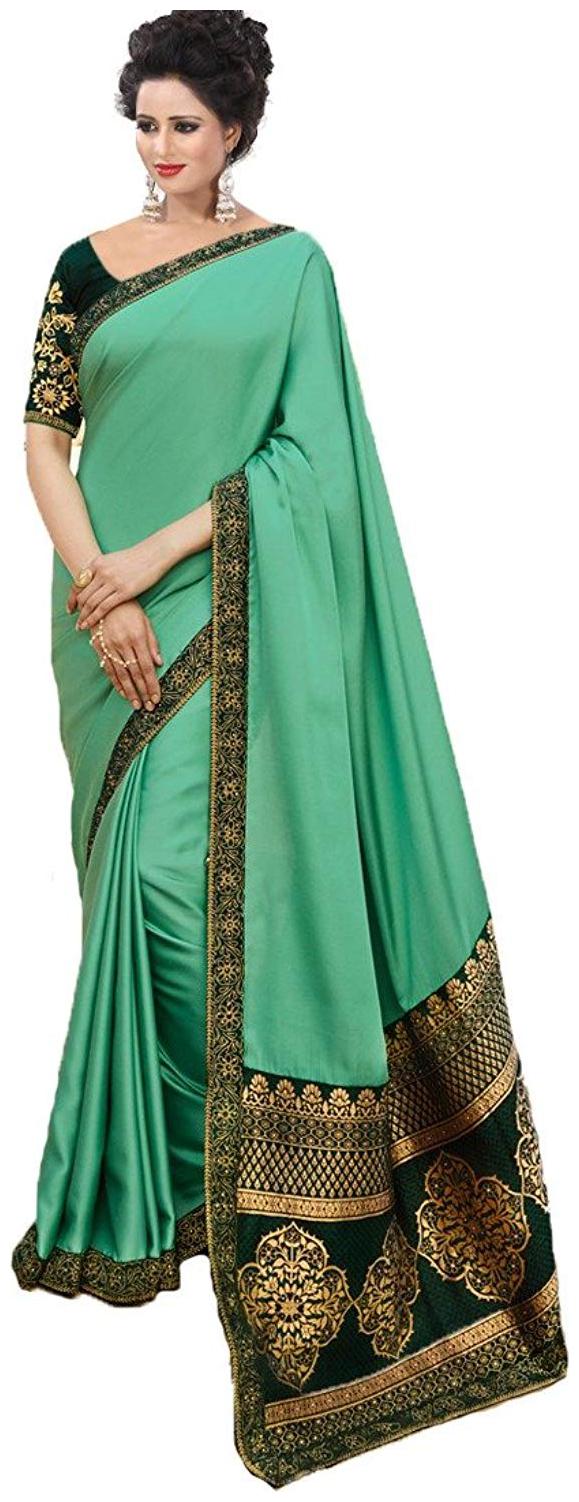 

Genius Creation Latest Design Sea Green Color White Rangoli (Silk) Embroderied Saree With Blouse Piece