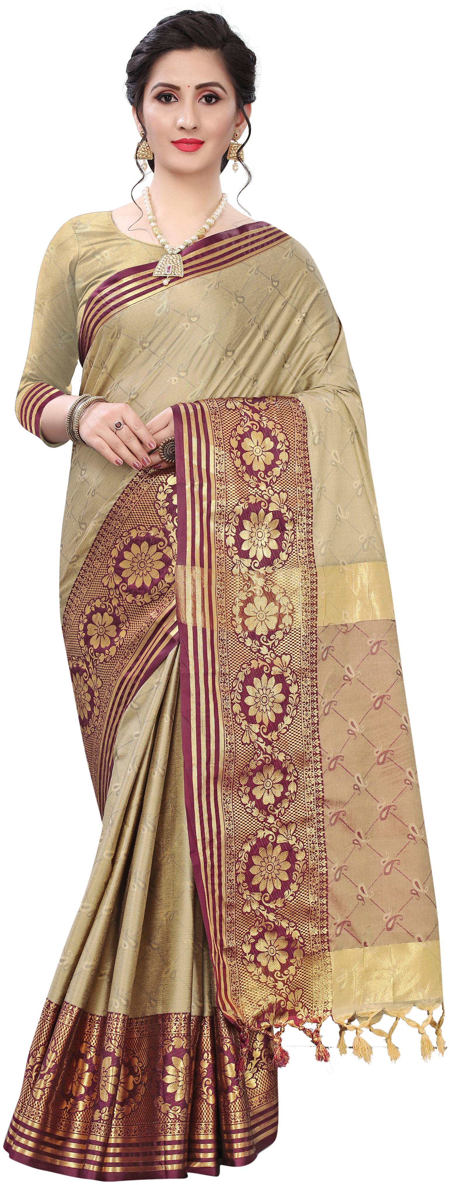

Genius Creation Women Beige Cotton Woven Saree