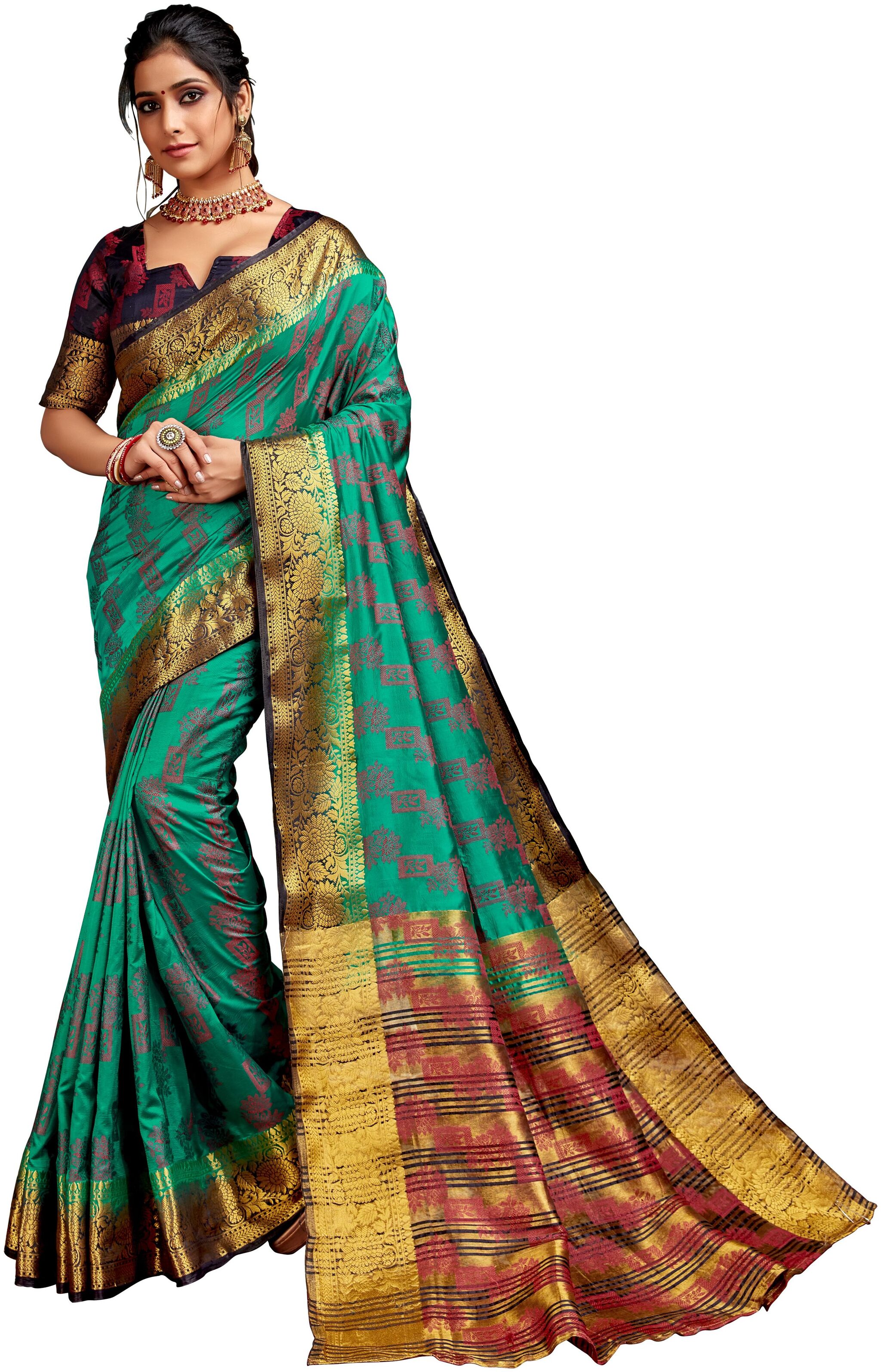 

Genius Creation Womens Latest Design Turquoise Color Art Silk Saree With Blouse Piece