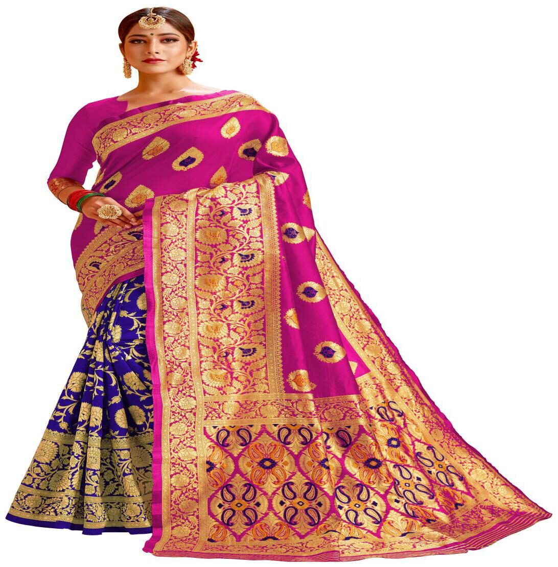 

GENIUS CREATION Women Cotton Woven Saree Pink