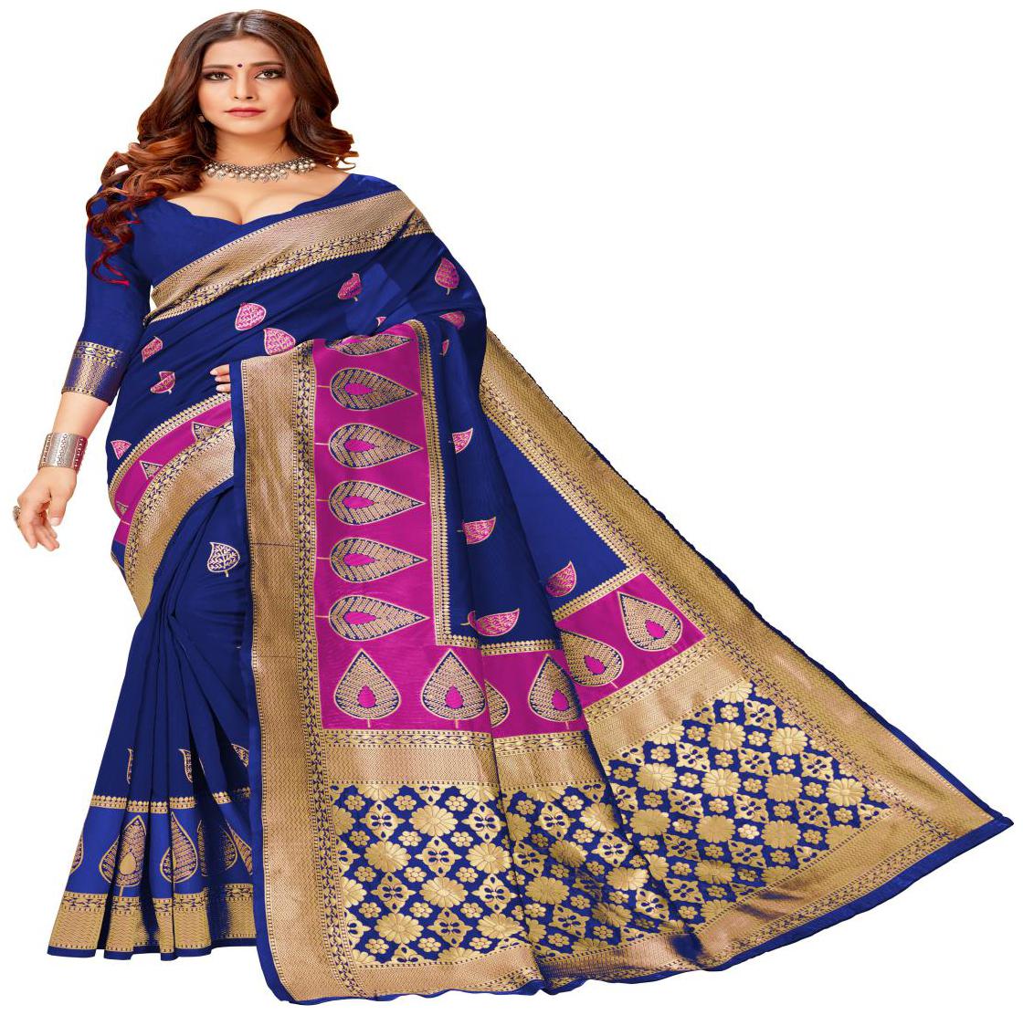 

GENIUS CREATION Women Cotton Woven Saree Blue