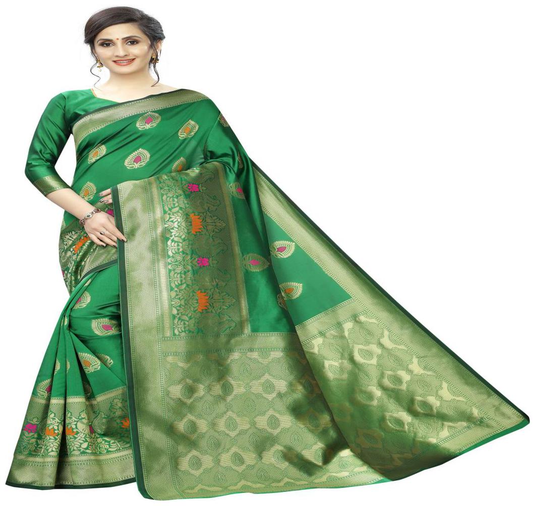 

GENIUS CREATION Women Silk Woven Saree Green
