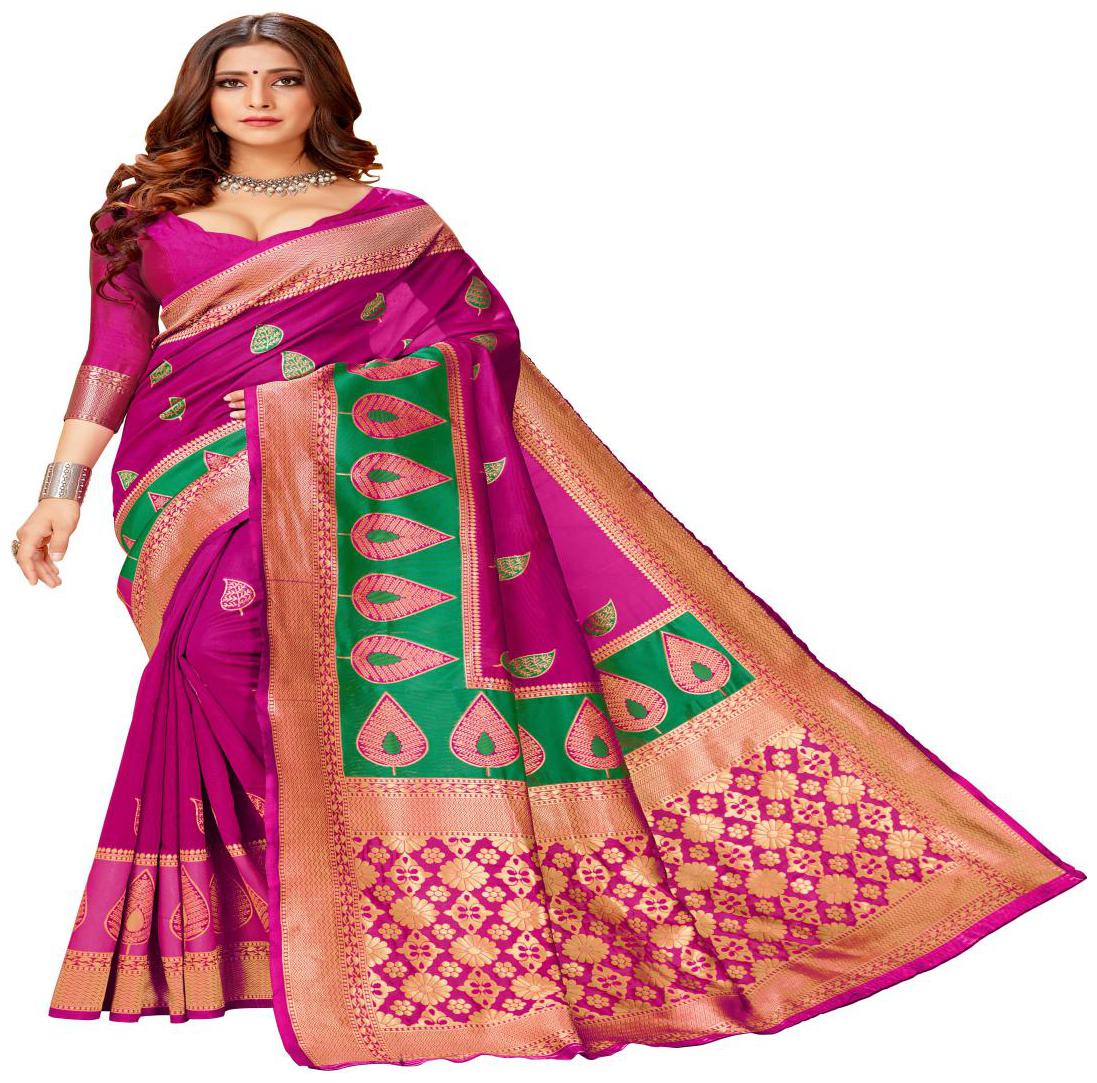 

GENIUS CREATION Women Cotton Woven Saree Pink