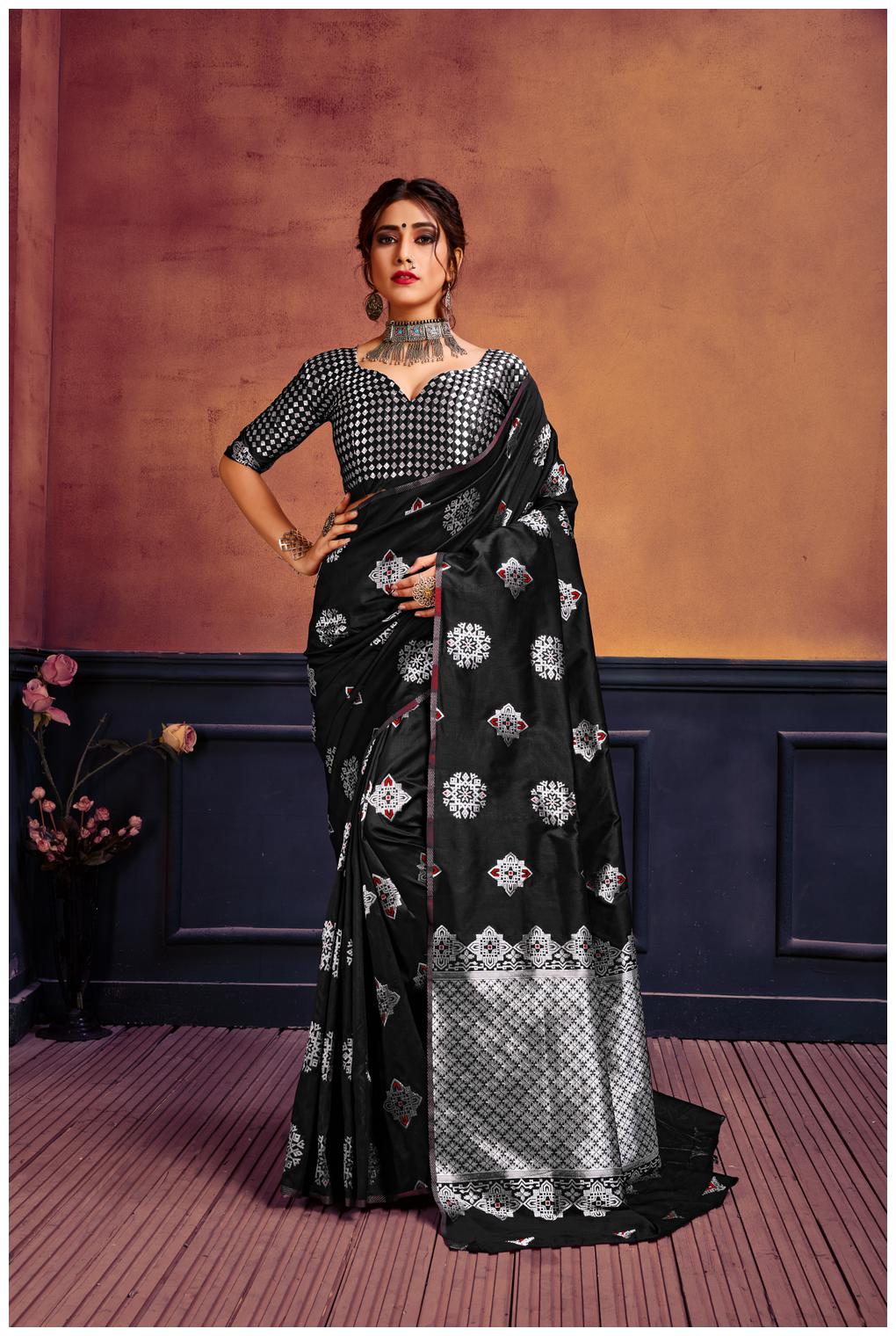 

GENIUS CREATION Women Silk Woven Black Designer Saree With Blouse