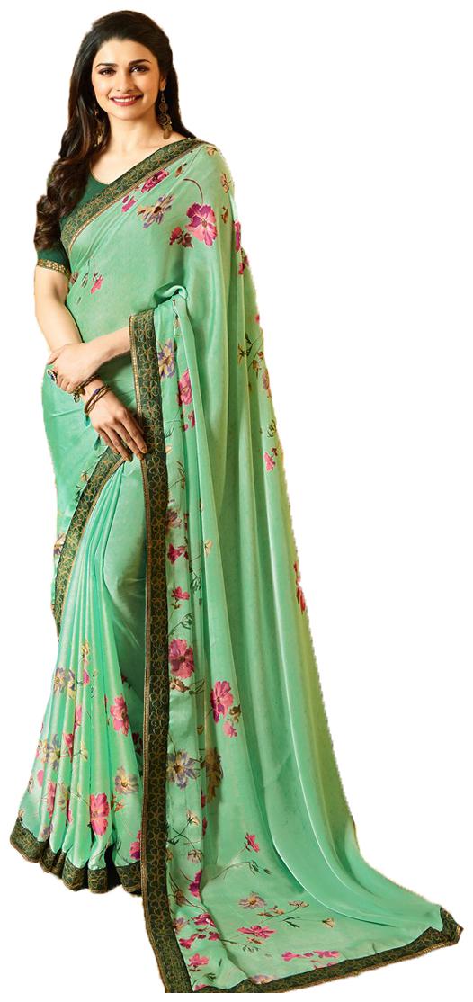 

Genius Creation Present Latest Bollywood Designer Sea Green Color Printed Saree