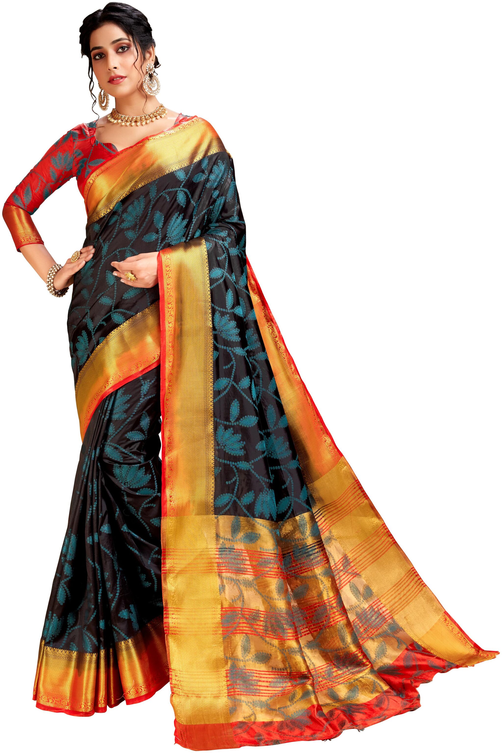 

Genius Creation Womens Latest Design Black Color Art Silk Saree With Blouse Piece
