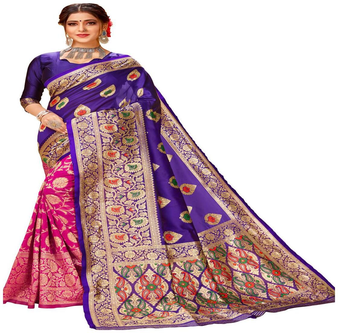 

GENIUS CREATION Women Cotton Woven Saree Blue