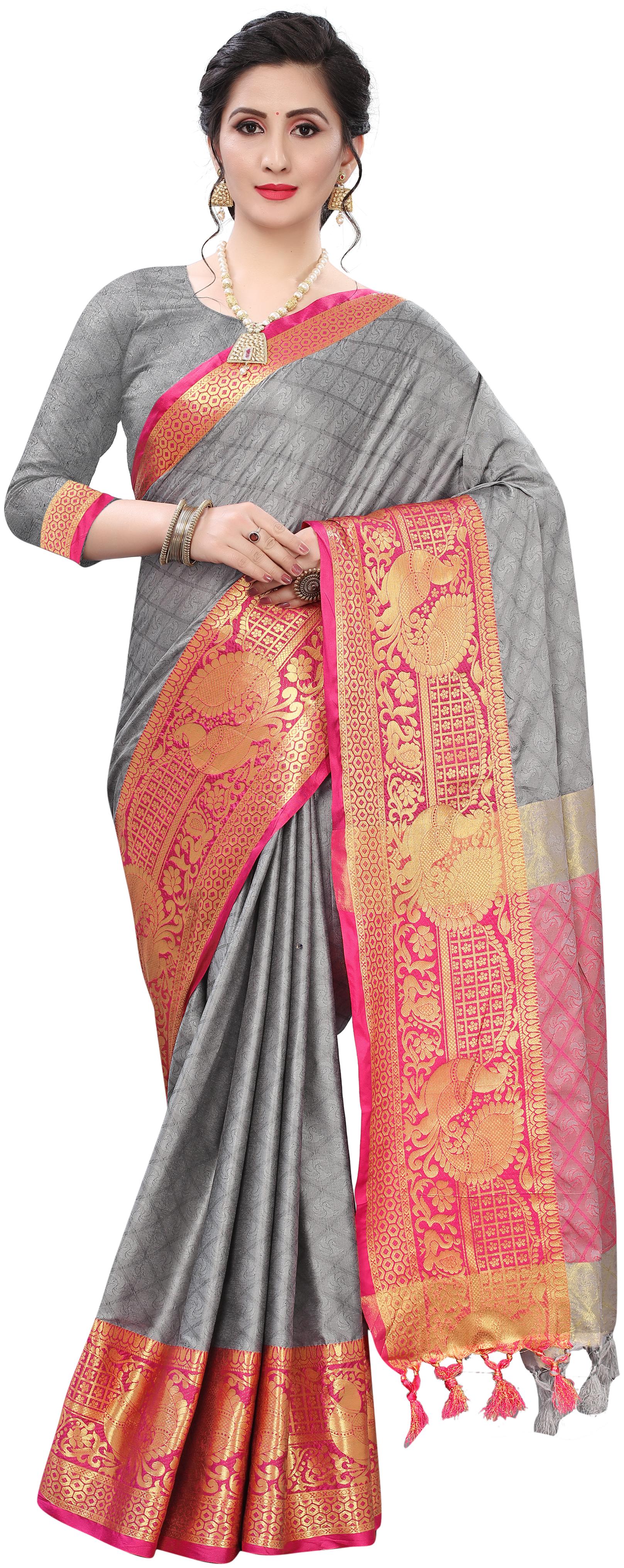 

Genius Creation Women Grey Cotton Woven Saree