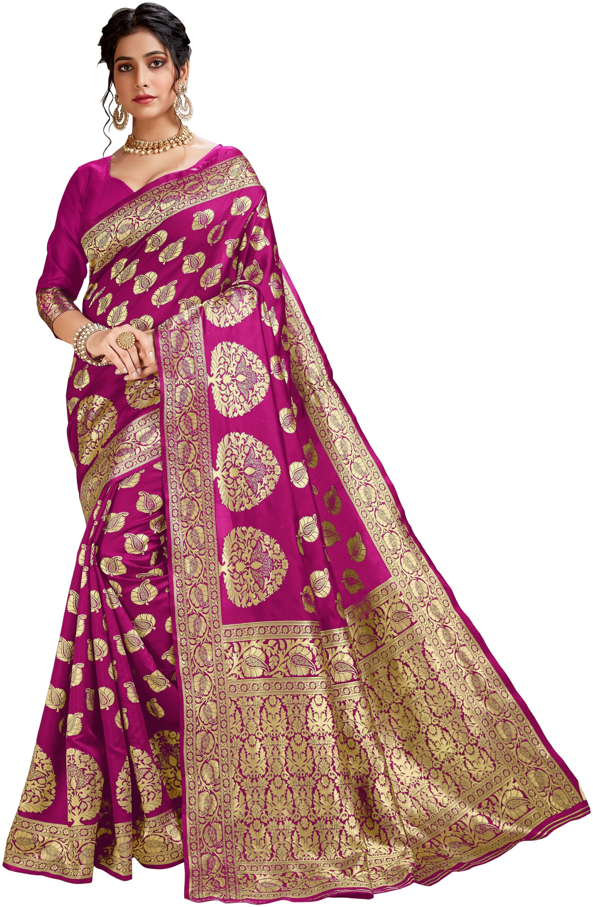 

Genius Creation Womens Latest Design Pink Color Lichi Silk Saree With Blouse Piece