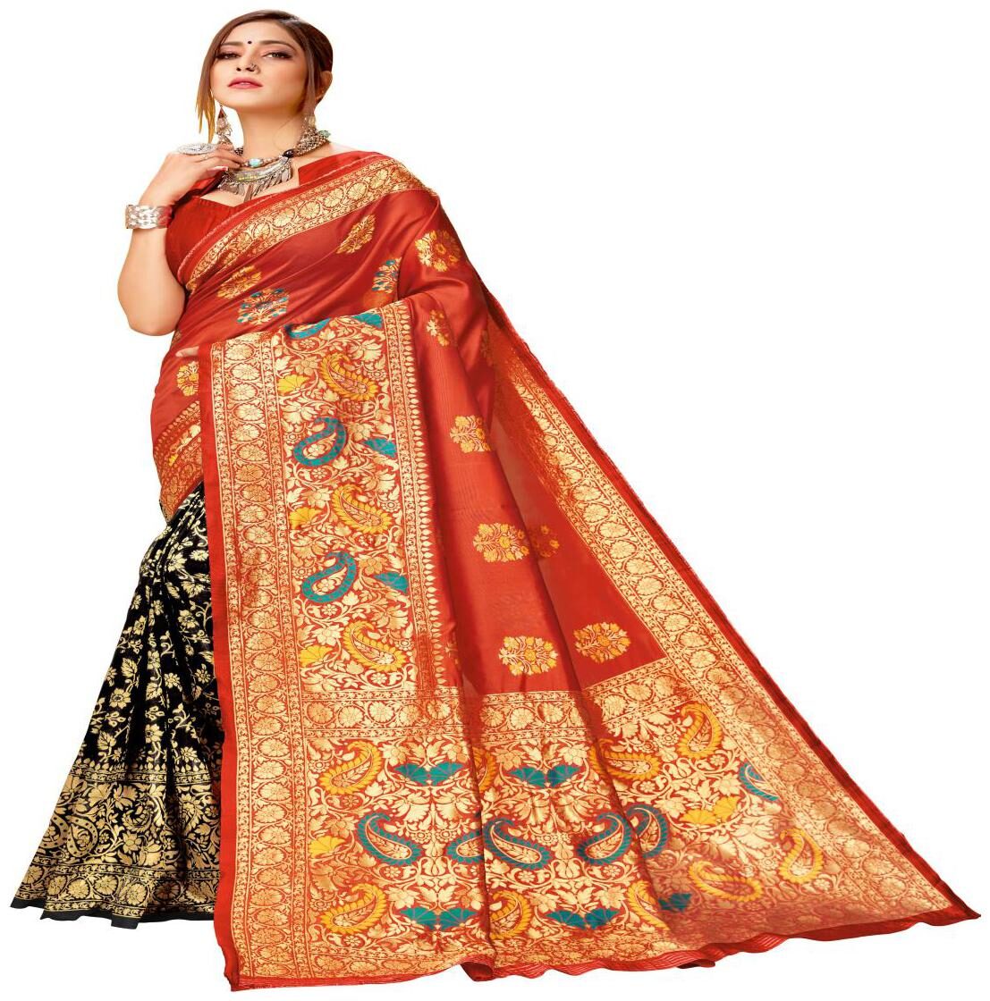 

GENIUS CREATION Women Cotton Woven Saree Red
