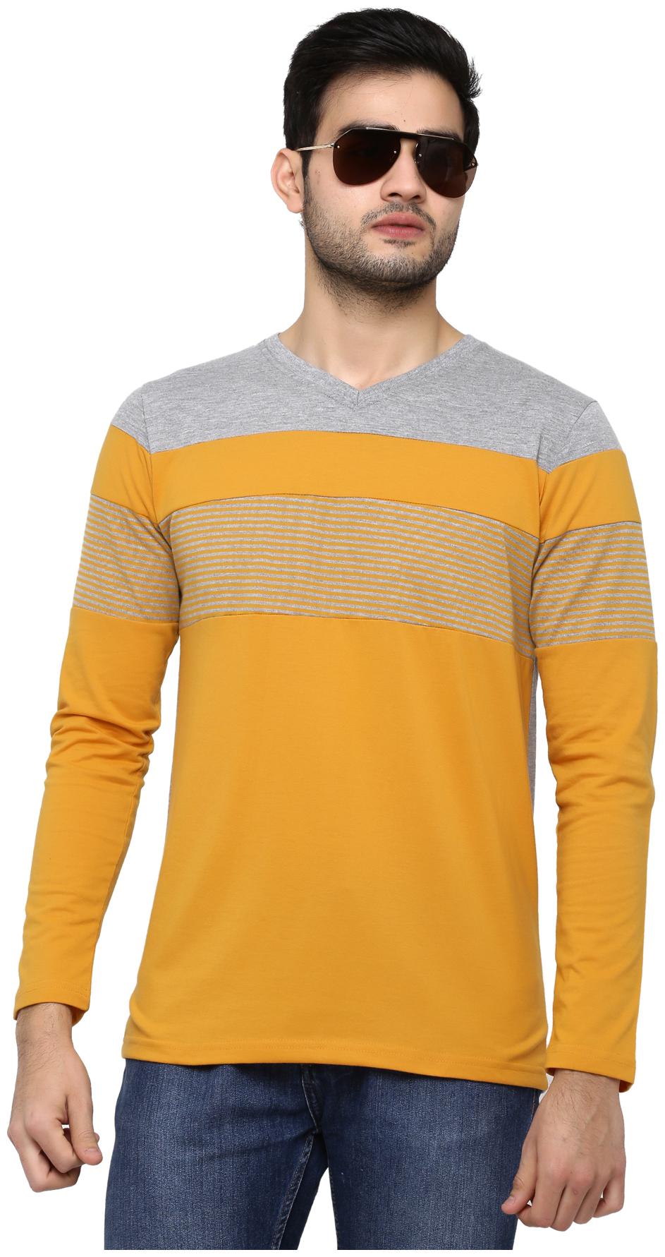 

GENTINO Men Yellow Slim fit Cotton Blend V neck T-Shirt - Pack Of 1