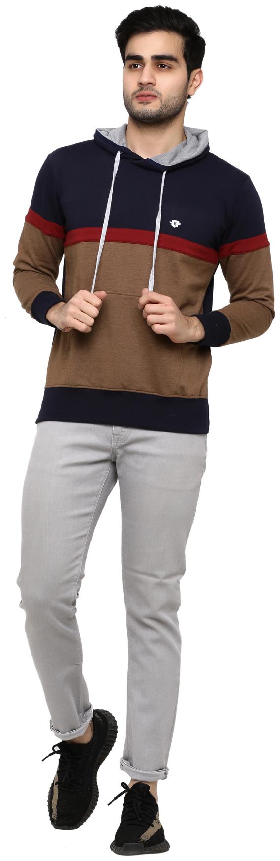 

GENTINO Men Blue Brown Hooded Sweatshirt
