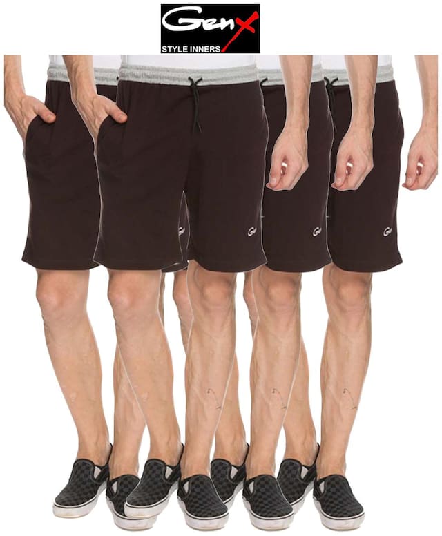 Genx Astro Brown Cotton Bermudas/Boxers - Pack of 4 (#503)