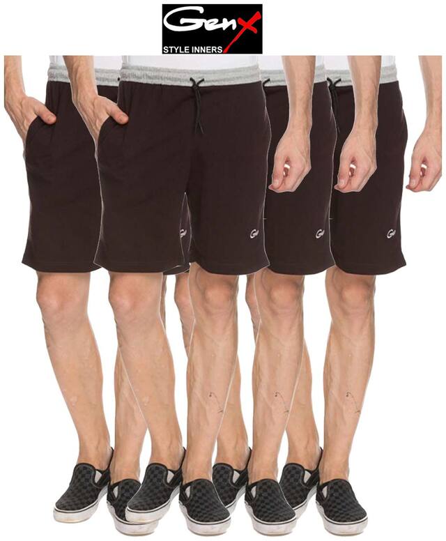 Genx Astro Brown Cotton Bermudas/Boxers - Pack of 4 (#503)