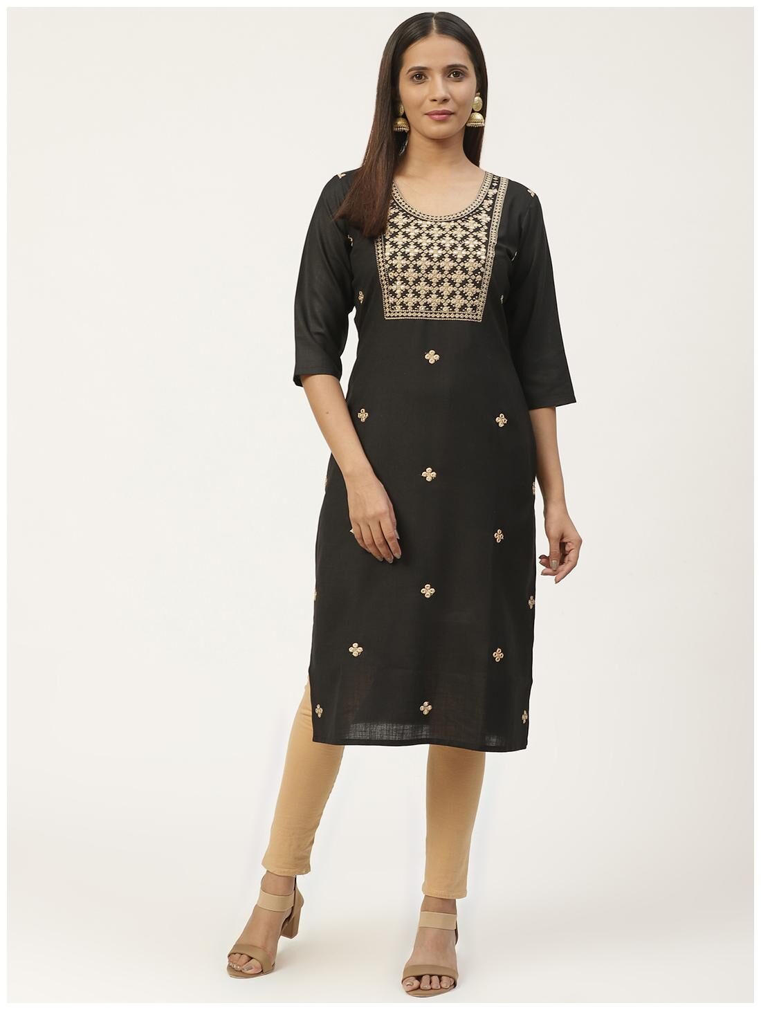 

GERUA Women Black Embroidered Regular Kurta