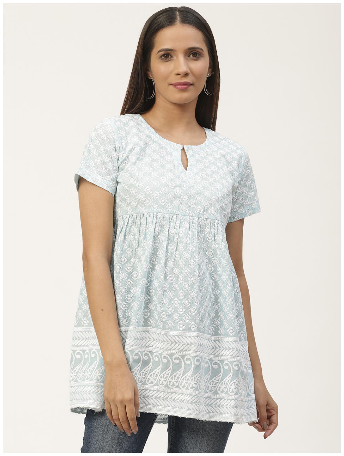 

GERUA Women Blue Embroidered Regular Kurti