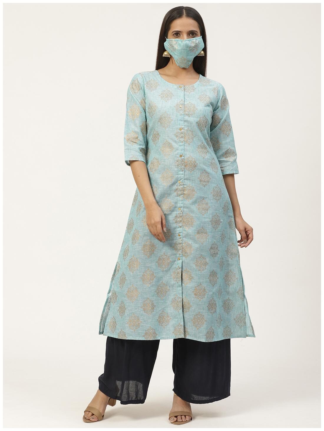 

GERUA Women Blue Printed Regular Kurta