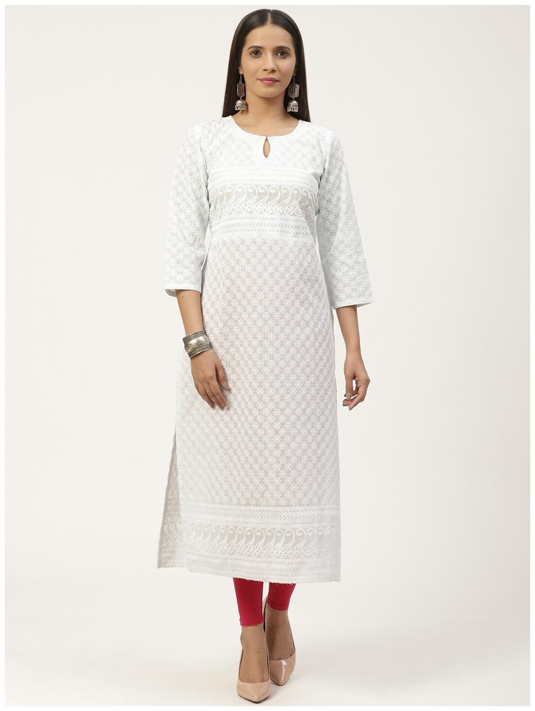 

GERUA Women White Embroidered Regular Kurta