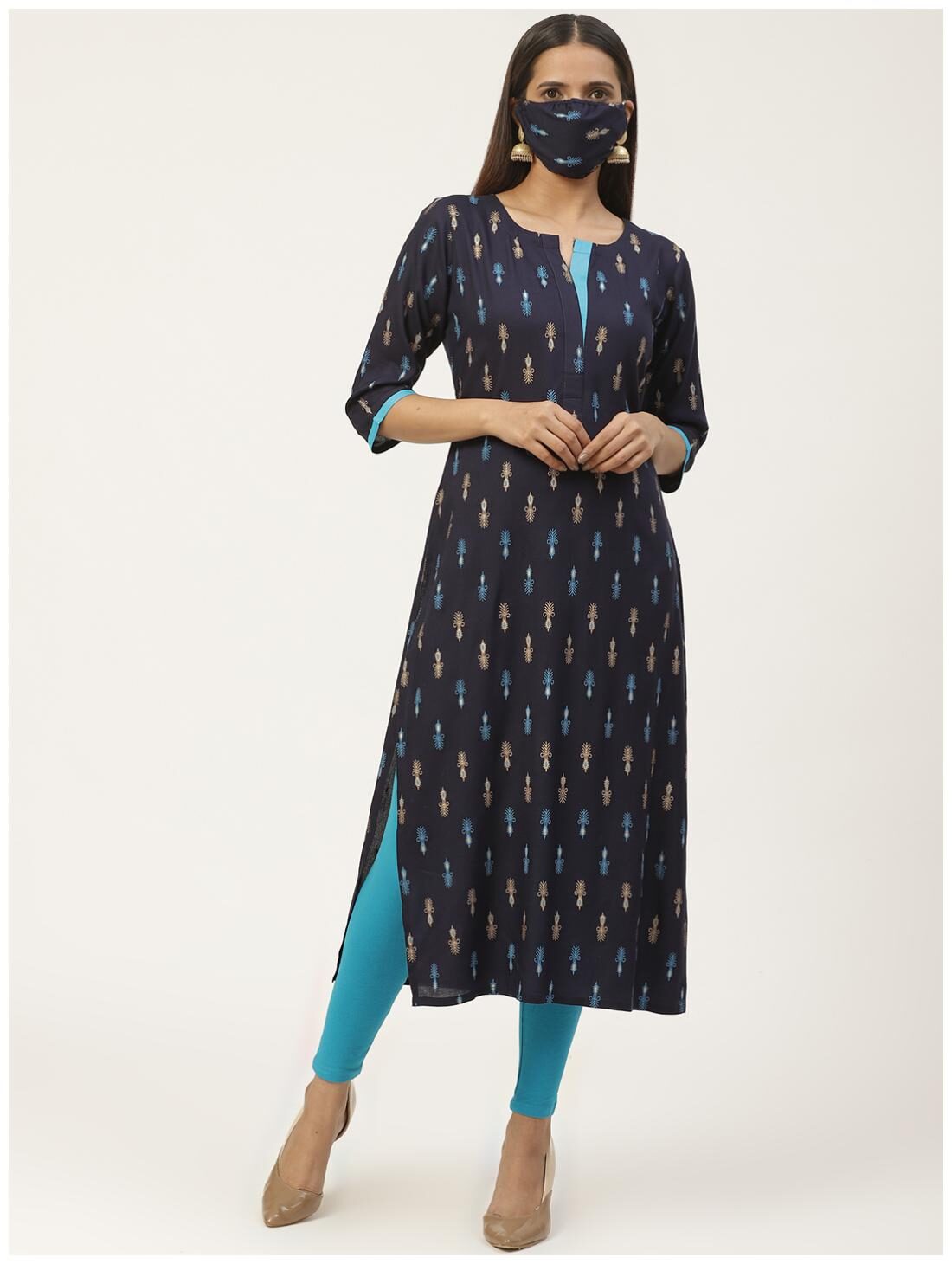 

GERUA Women Blue Printed Regular Kurta