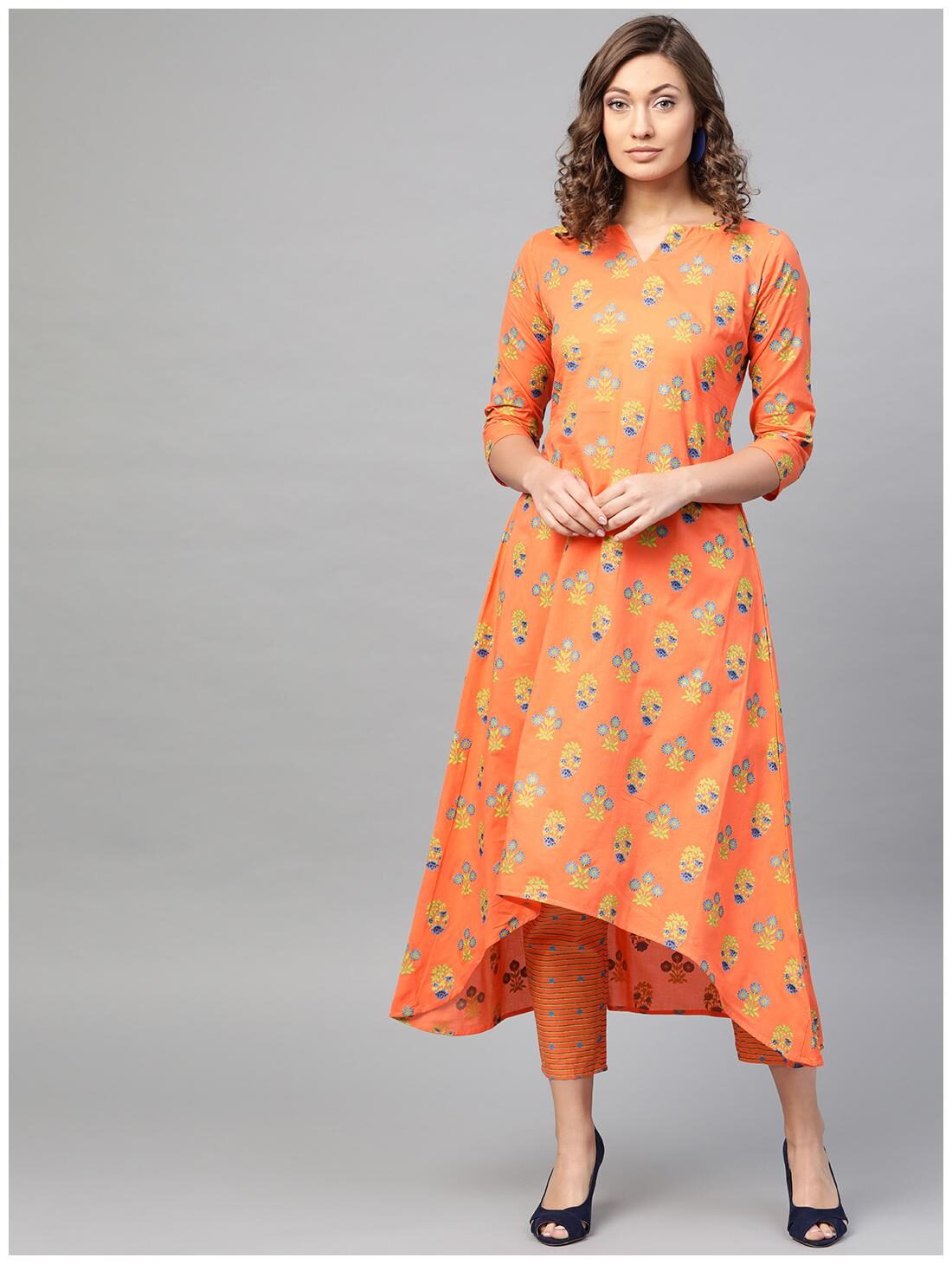 

GERUA Cotton Printed Orange Kurta With Pants