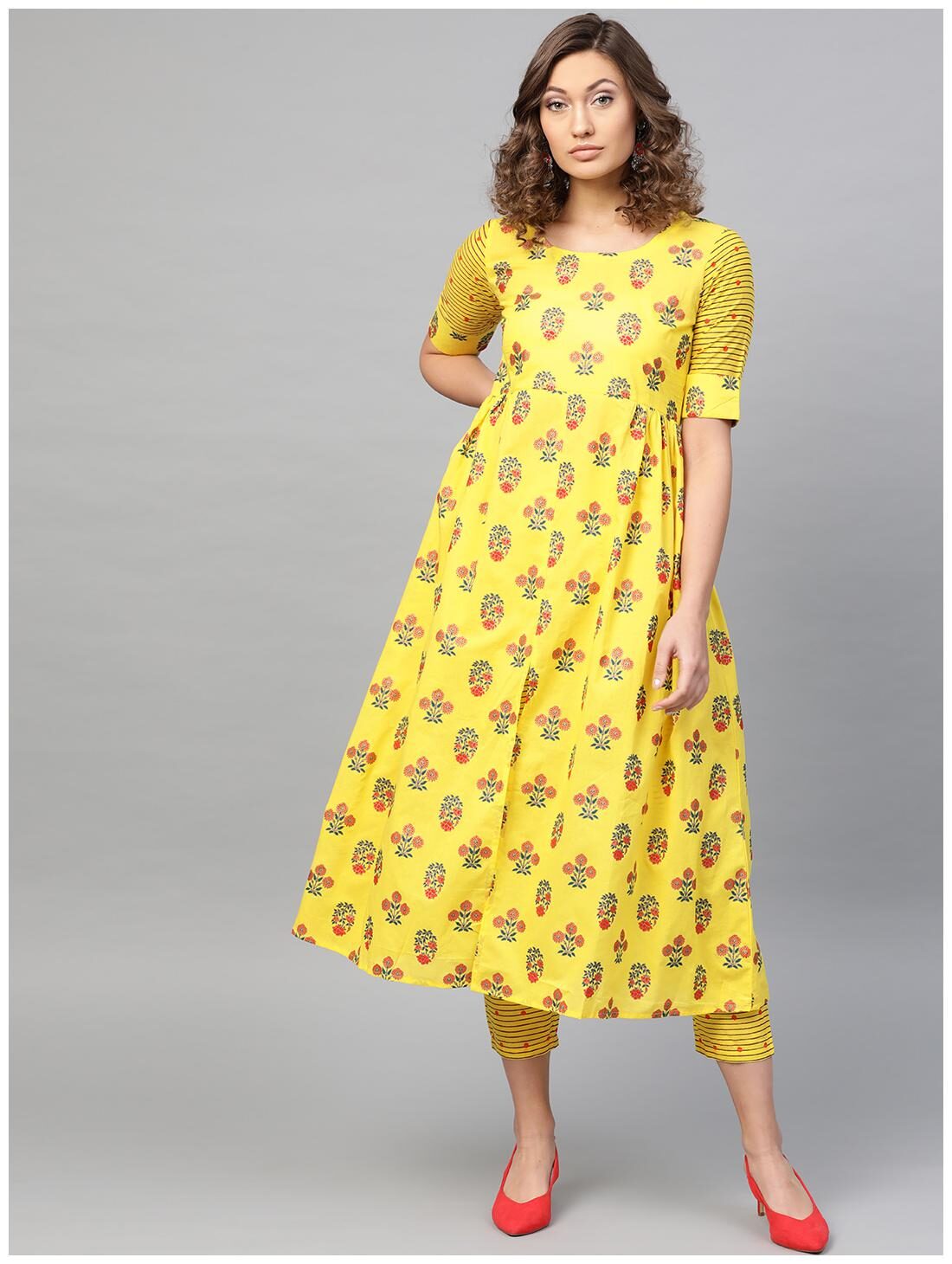 

GERUA Cotton Printed Yellow Kurta With Pants