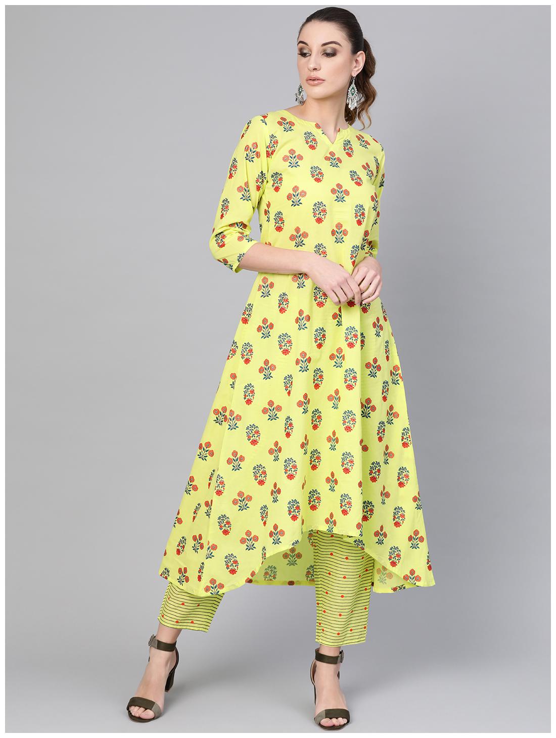 

GERUA Cotton Printed Yellow Kurta With Pants