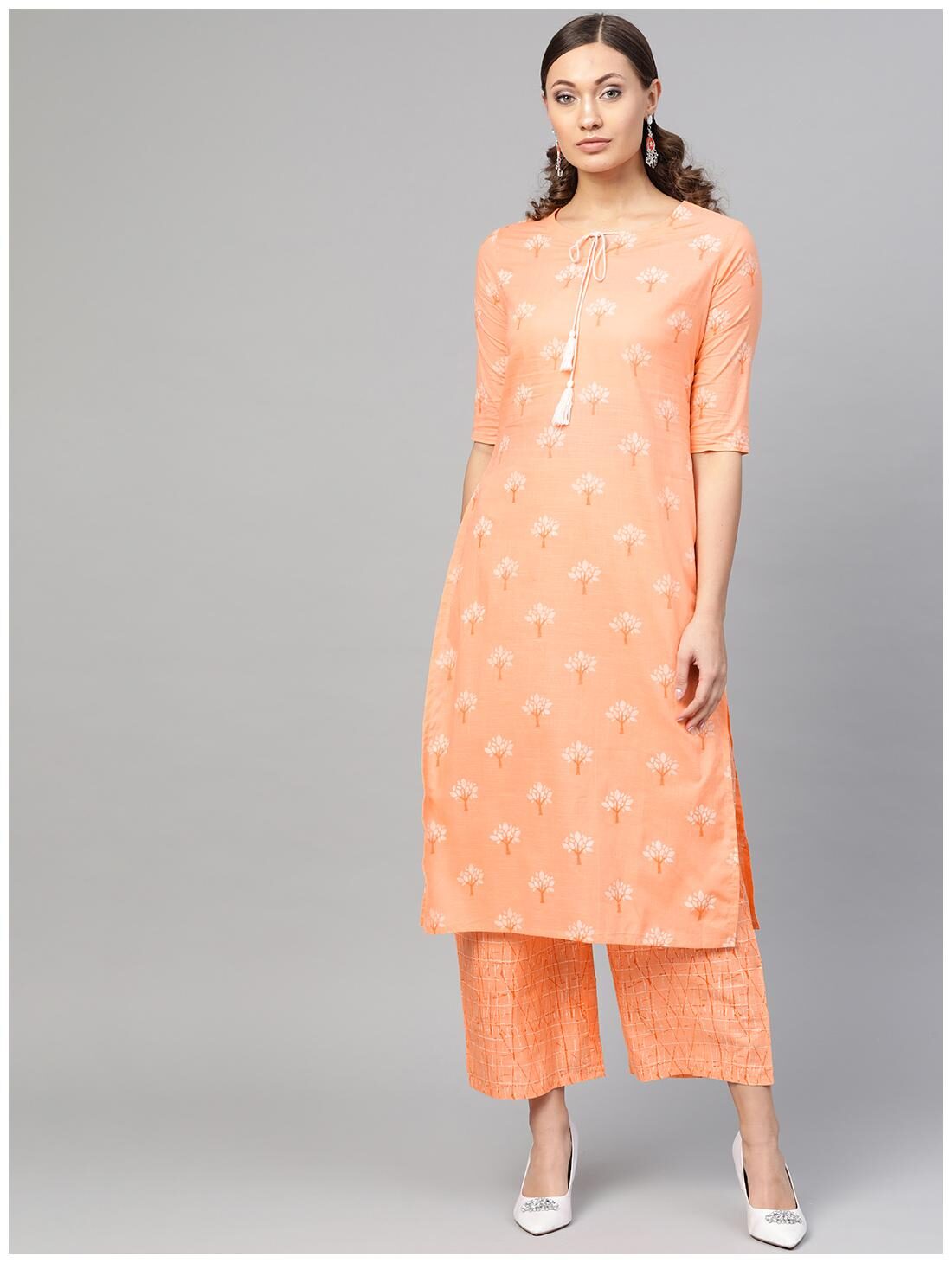 

GERUA Cotton Floral Orange Kurta With Palazzo