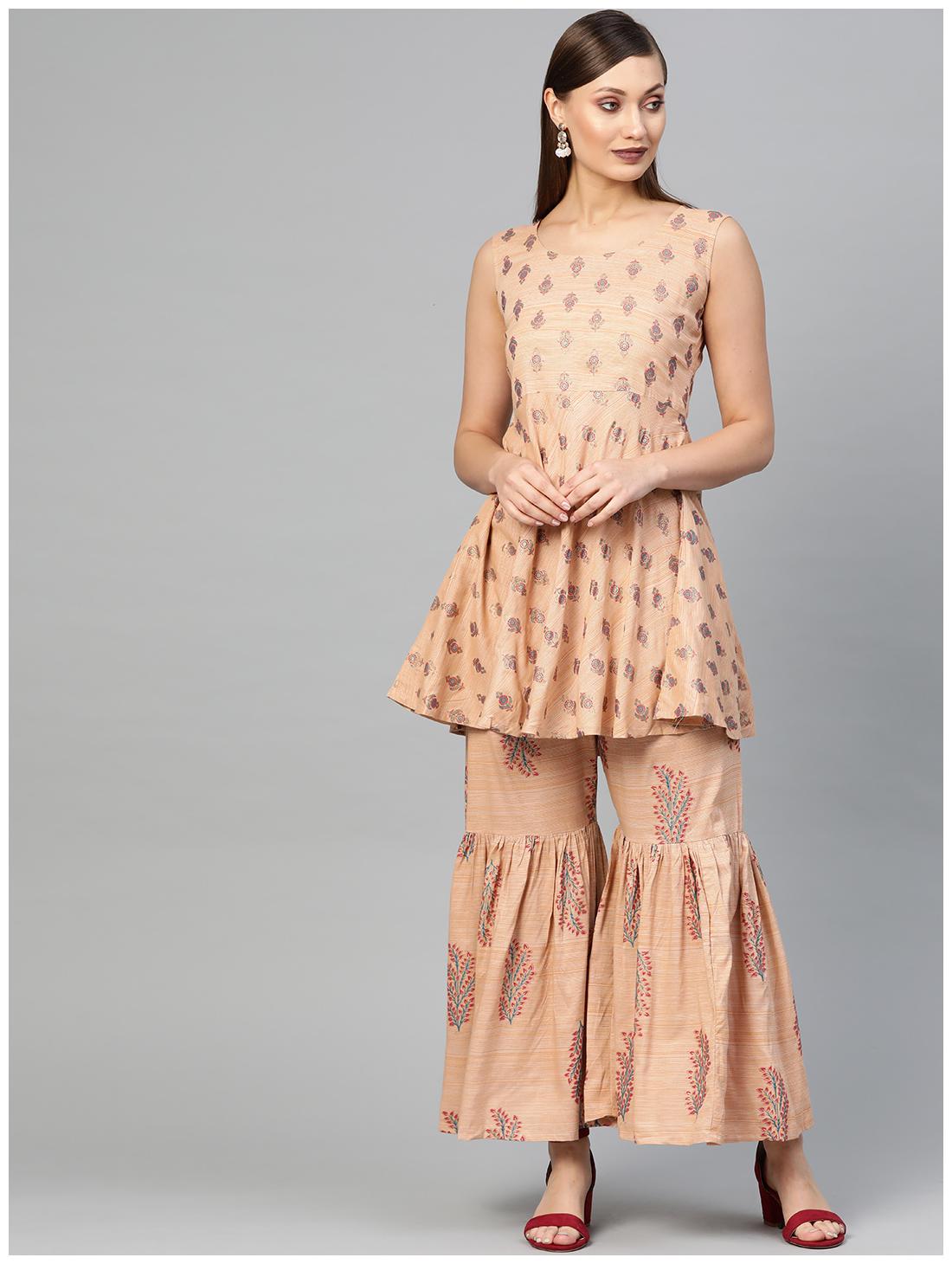 

GERUA Cotton Printed Beige Kurta Sharara