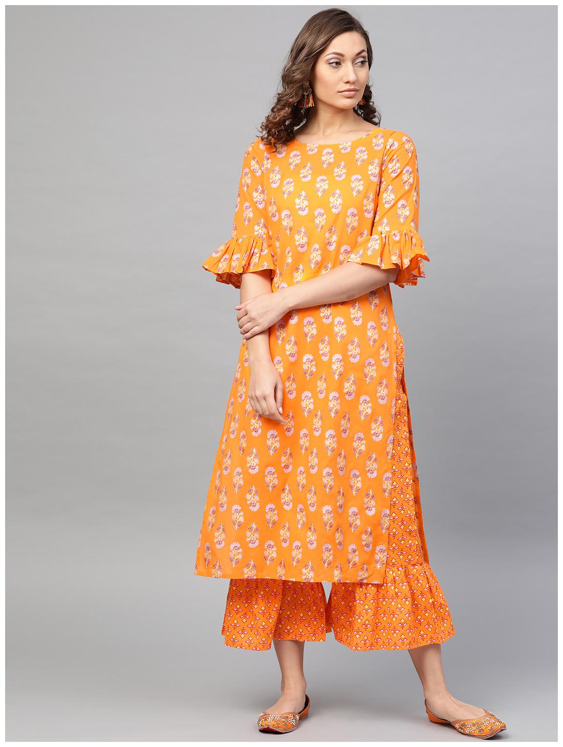 

GERUA Cotton Printed Yellow Kurta With Palazzo