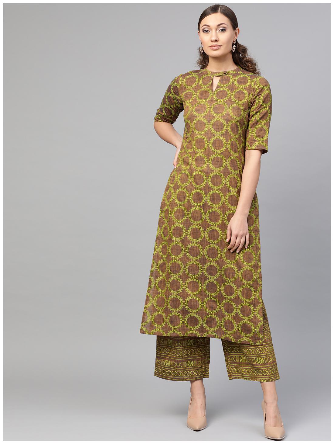 

GERUA Cotton Printed Brown Kurta With Palazzo