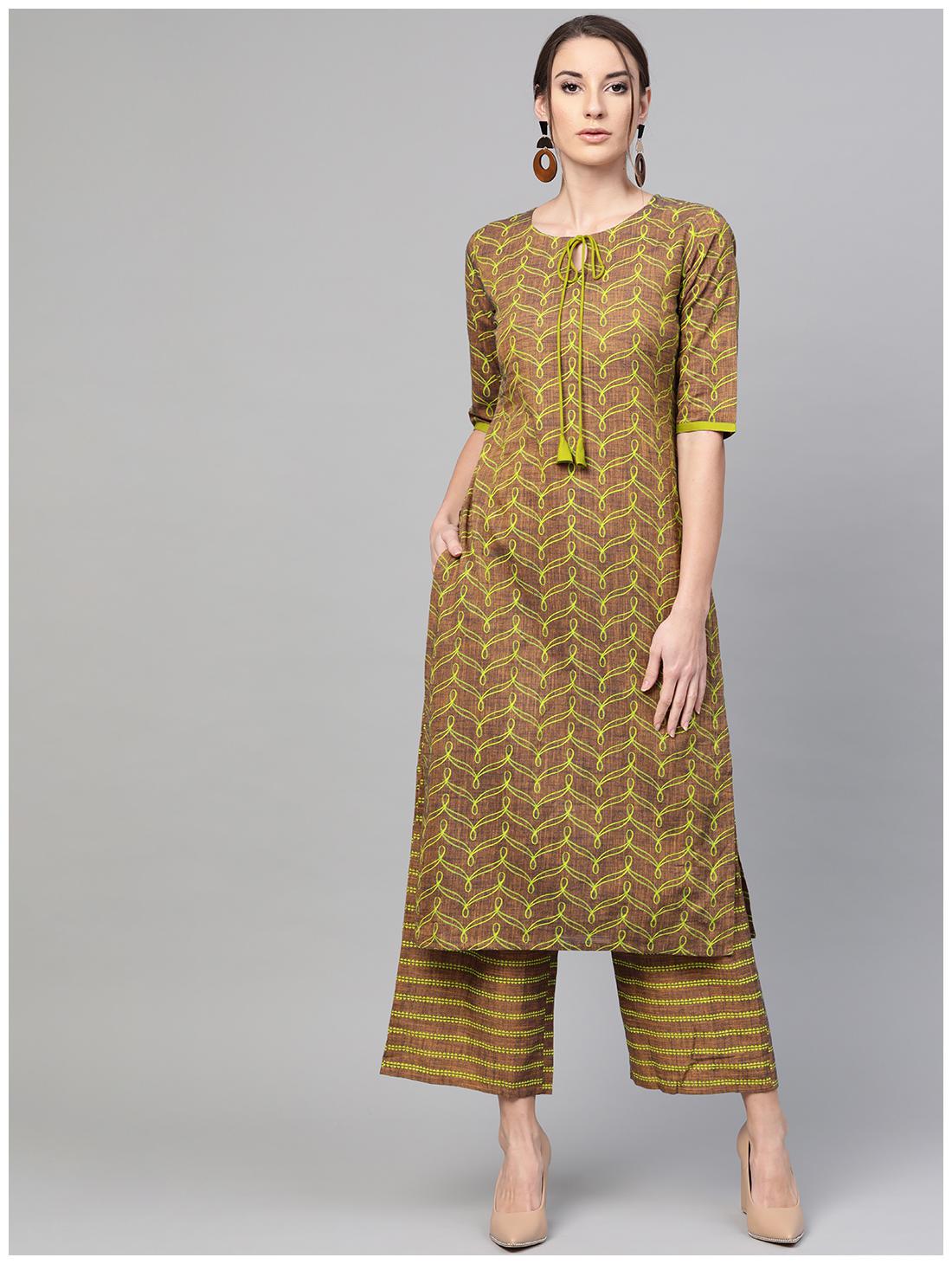 

GERUA Cotton Printed Brown Kurta With Palazzo