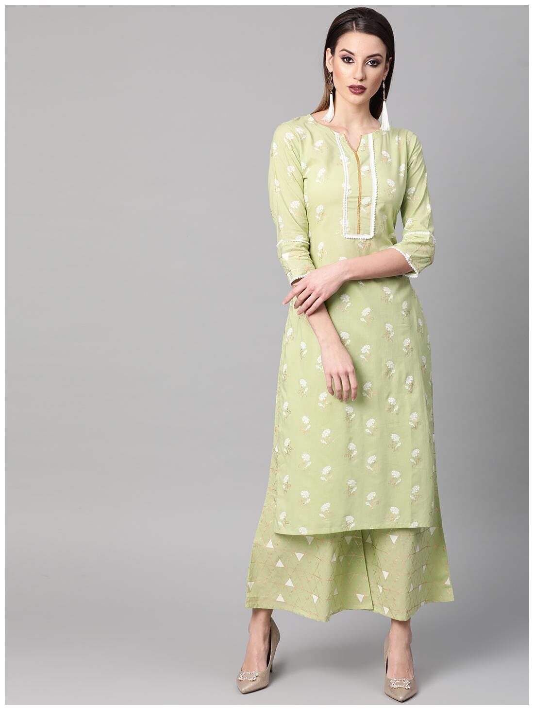 

GERUA Women Green Floral Straight Kurta With Palazzo