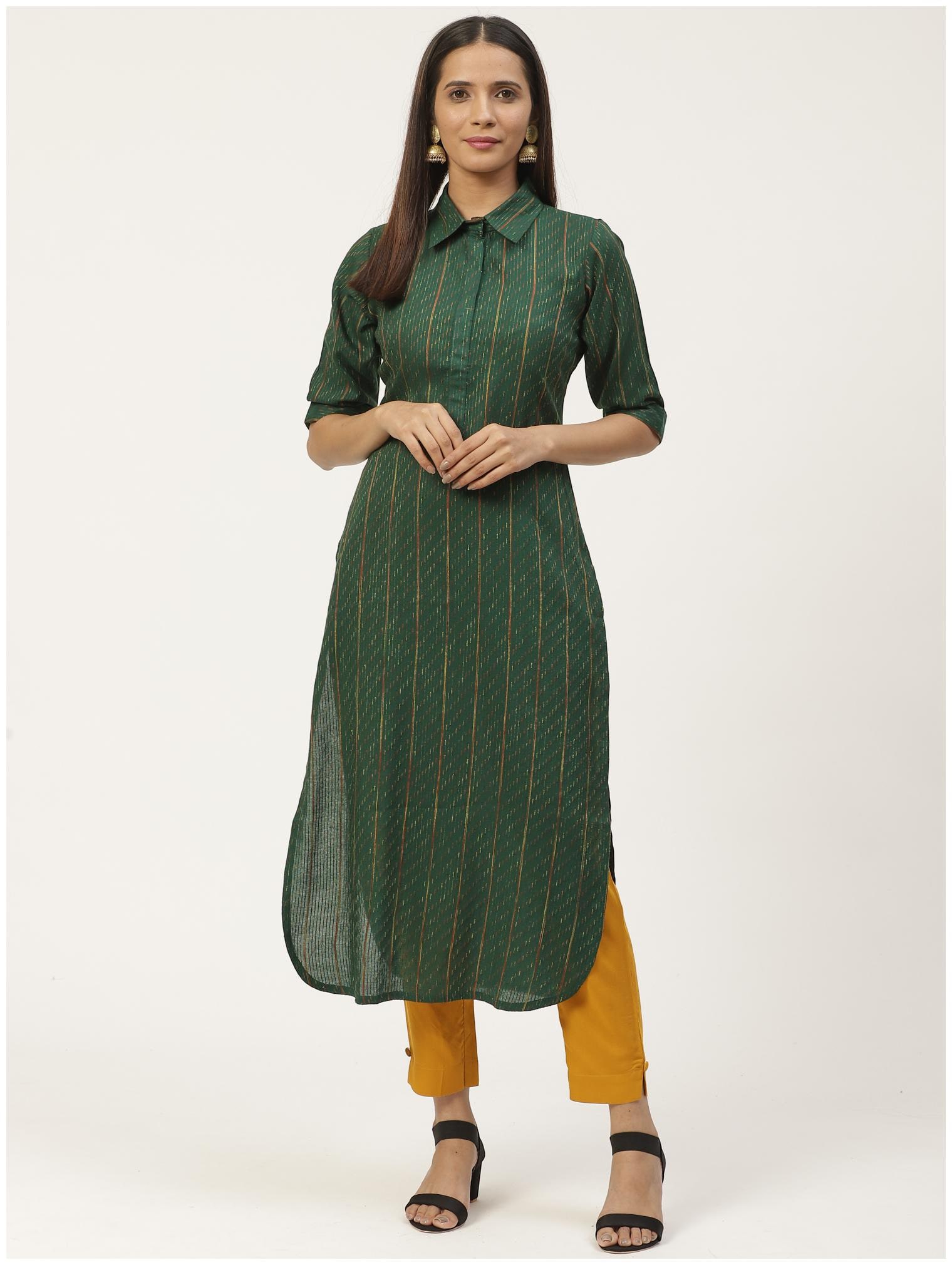 

GERUA Women Green Striped Regular Kurta